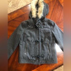 Gap Kids gray hooded coat faux fur hood warm winter jacket‎ Size X-large